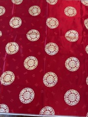 Japanese Kimono Obi Fabric Remnant Kinran Brocade Red Gold Floral Embroidery