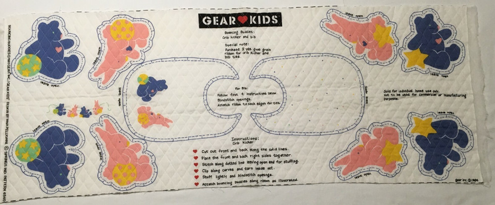 Gear Kids Bouncing Buddies Pre-Quilted Baby Bib & Crib Kicker Fabric Panel New