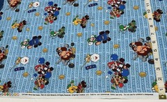 NEW cotton fabric half yard – Mario Kart Action – Characters on Blue Background