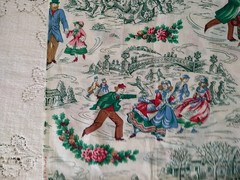 Christmas Village Skating Dickens Green Toile-Look Cotton Fabric 20×22 Wamsutta