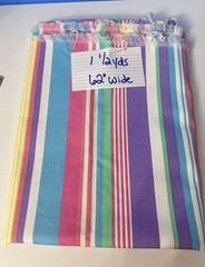 Upholstery Fabric 62”x 1 1/2 yds Cotton Duck Teal Pink Green Yellow Stripe.