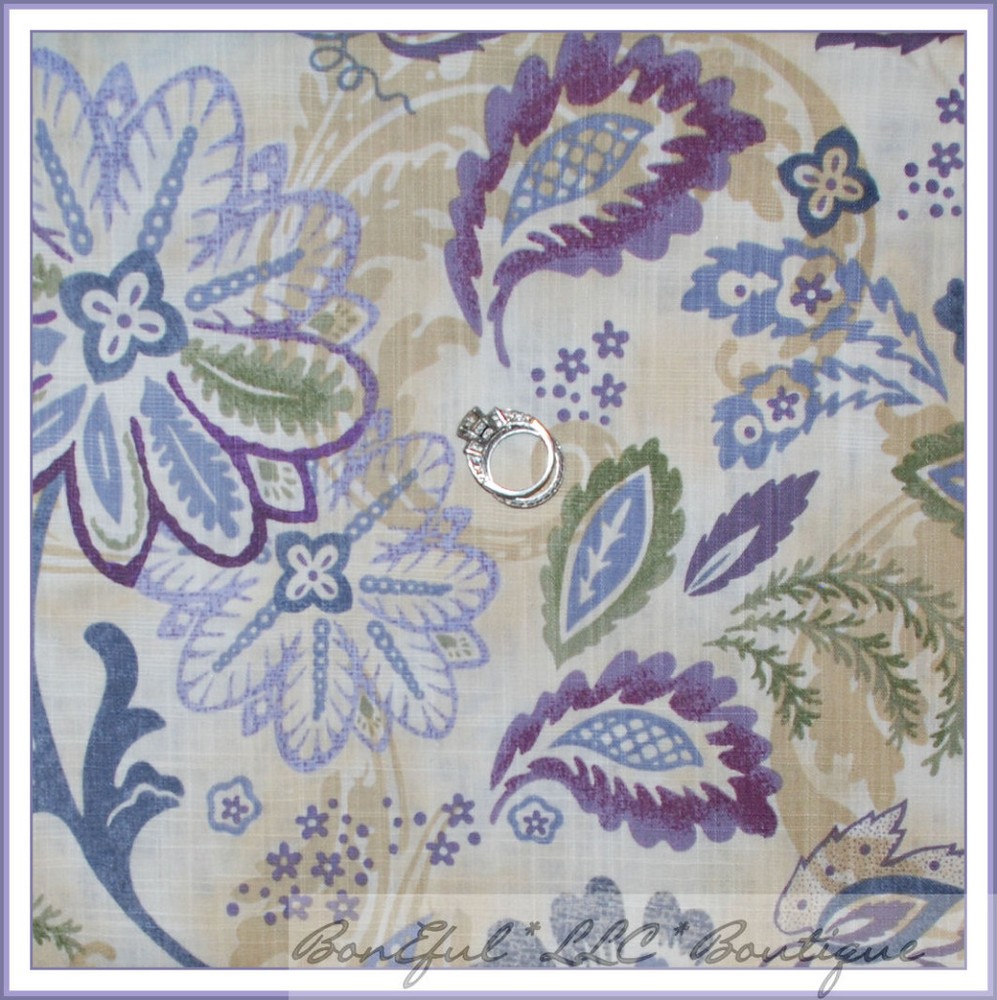 BonEful Fabric FQ Cotton Quilt Flower Green Leaf Toile Purple Tan Brown Nautral