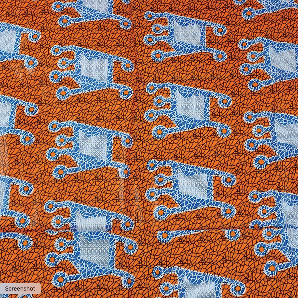 African Traditional Wax Print Tangle Orange & Blue Cotton Fabric By The Yard
