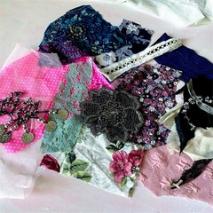 Fabric Lace Scrap Bundle Junk Journal, Slow Stitch Vintage Sewing Cotton Linen