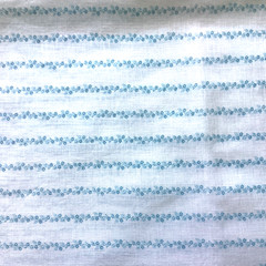 White fqbric with tiny blue flower stripes 24″ x 29″ $4