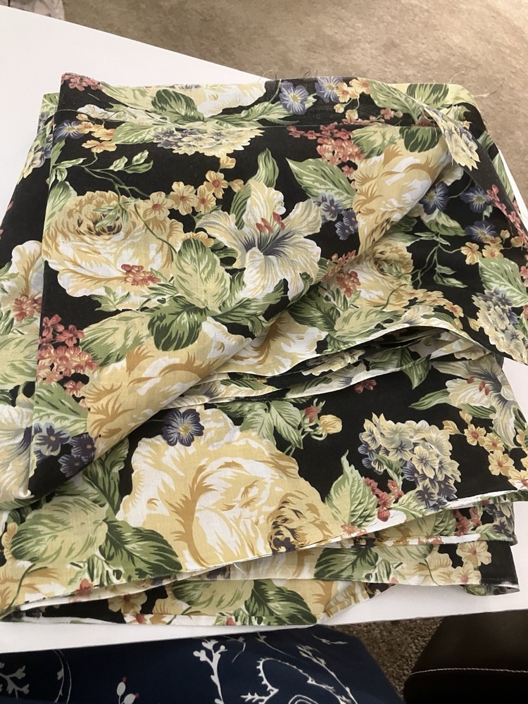 3 1/2 Yards Cotton Floral Fabric Black Background