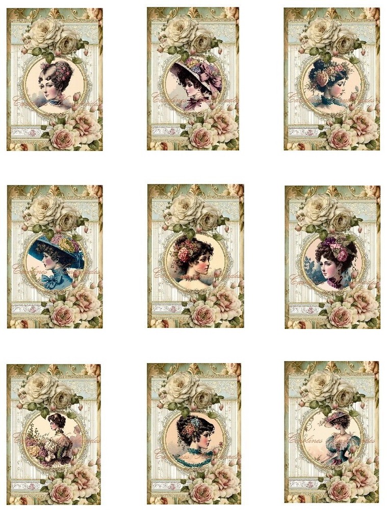 Victorian Ladies & Roses A MULTI-SIZE SET Cotton Fabric Quilt Blocks