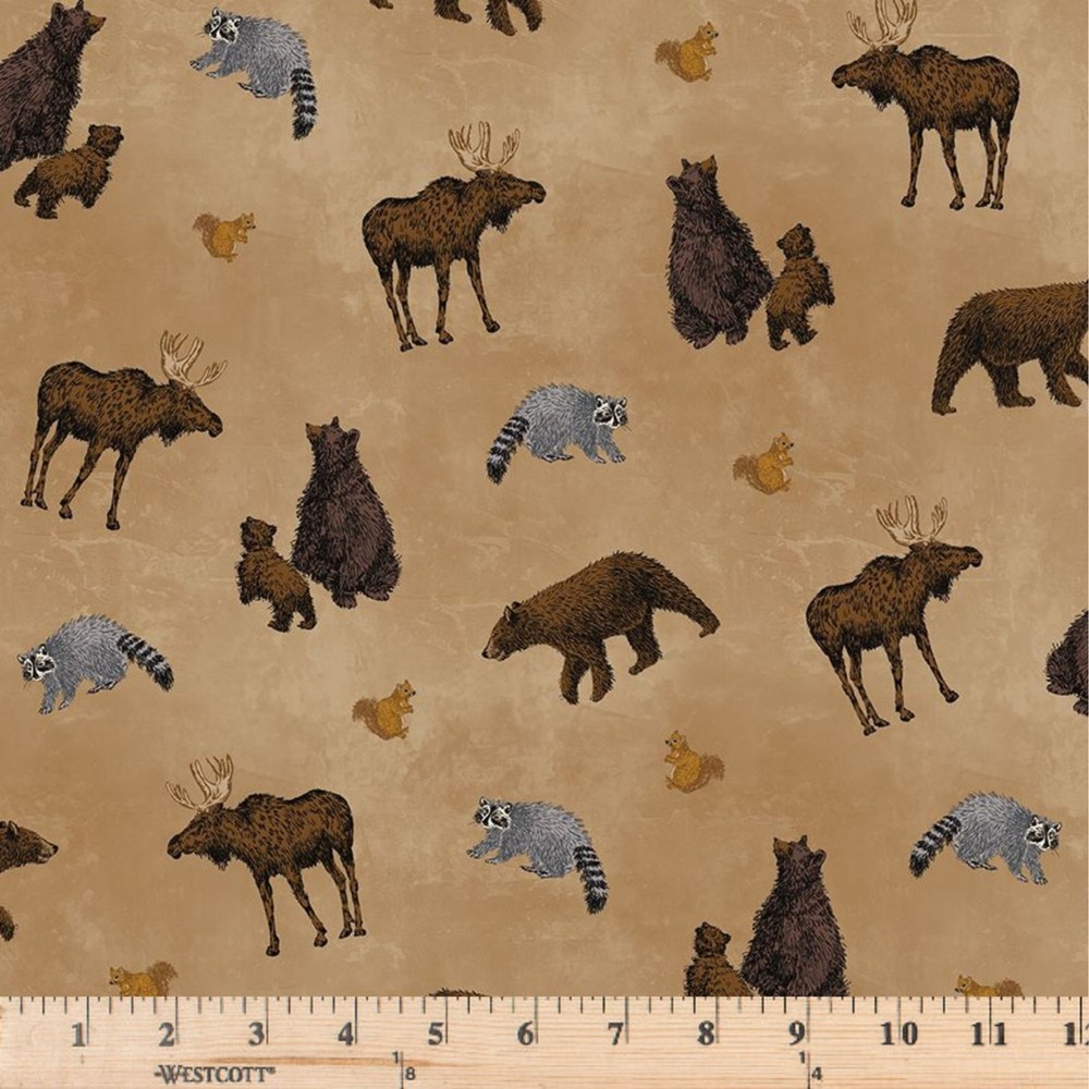 Pine Grove Animal Toss Tan C15931-TAN 100% Cotton Fabric By the half yard