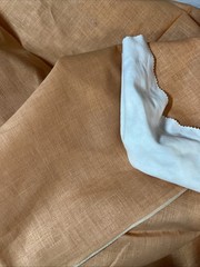 Vintage Handkerchief Linen Fabric Orange Sherbet Light 31.5″ W x 18″ L SBFHY