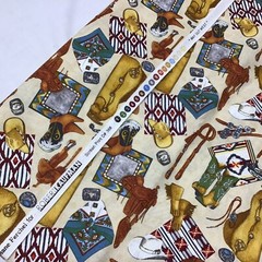 Cowboy Hat boots saddle Western rodeo gear by Robert Kaufman cotton fabric