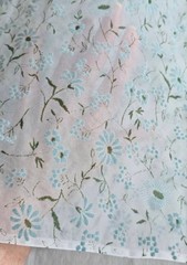 Mixed lot of flocked sheer floral fabric, pink yellow aqua blue, sizes in photos