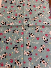 I WOOF YOU DOG & PAW PRINTS ON TURQUOISE 100% COTTON FABRIC 44X30″