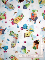 Birdhouse Butterfly Bird Garden Flower Toss Cotton Fabric QT Blessed By The Yard
