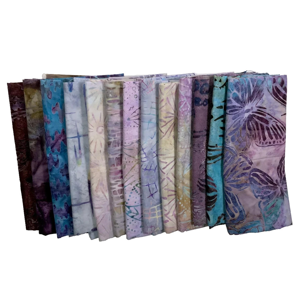POUND PACK PLUS #650 100% Cotton Batiks & Handpaint Fabric Scrap Purple Blue