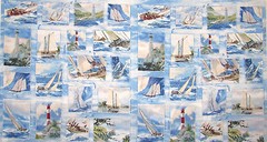 Lighthouse Nautical Sail Boat Fabric 24″ Panel Wind & Waves Cotton Wilmington