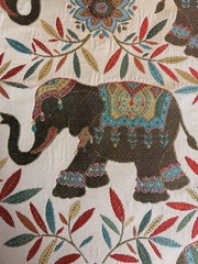 Fabric Lot 1 Yd 58 W Elephants Jacquard Tapestry Upholstery Ethnic Heavy