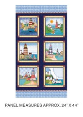 24″ X 44″ Panel Lighthouses Coastal Cities Blue Cotton Fabric Panel D579.74