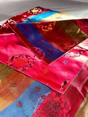 Silk Satin Woven Brocade Fabric Remnant Red Jewel Tones 37x 46″ Good Fortune