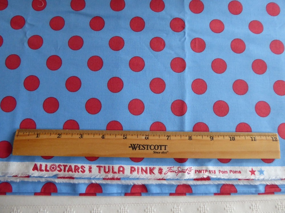 BTHY Tula All Stars Pom Poms Lupine Blue Red Dots PWTP118 Quilt Cotton Fabric