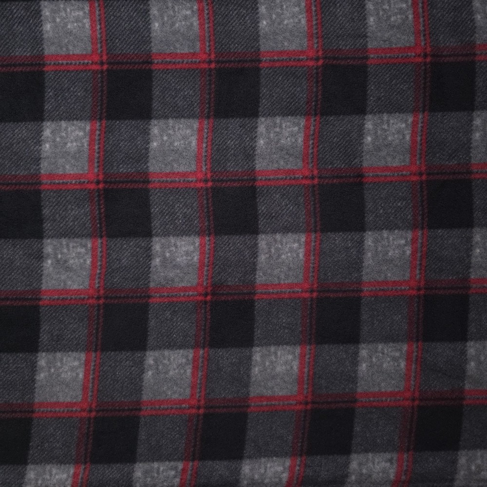 Charcoal Plaid Fleece Fabric 58″ Wide Black Red Windowpane Fleece Yard