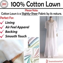 White 100% Cotton Lawn Lining Fabric 58 Inch Wide x 2 Yards Thin Sewing Cloth