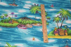 Tropical Island Palm Trees Blue Water Fabric Cotton Sewing Quilting Fat Quarter