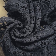 Deepest Teal Blue WOOL-BLEND Guipure Floral Lace – Double Shaped Edges