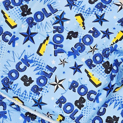 Rock n Roll One Yard Blue Cotton Fabric Lot of 2 Star Design David Textiles NWT