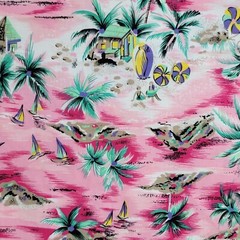 Pink Tropical Island Beach Fabric Palm Tree Hawaii Cabana Sailboat Green 57×64