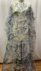100% Silk Organza Print Abstract Floral Blue Sage Green Fabric By The Yard 44″W