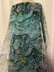 100% Silk Organza Print Abstract Floral Blue Sage Green Fabric By The Yard 44″W