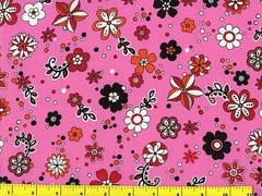 Red White Orange & Black Flowers on Hot Pink Quilting Fabric by Yard #435