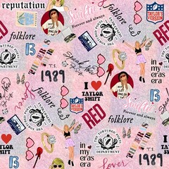 TS Female Singer Pink/Purple Icon Cotton Fabric by the 1/2 Yard, 57-58″ Width