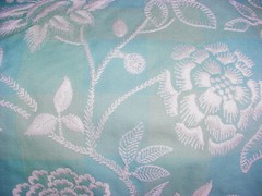6-1/2Y Brunschwig Fils 8013112 Kinevine Embroidery Aqua Floral Upholstery Fabric