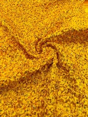 Yellow Pleated Stretch Satin Ruffle lace Trim with Hologram Sequin fabric 24″