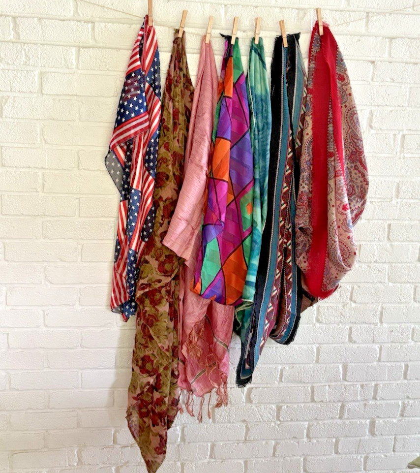 Scarf Lot Crafting Cutters DIY Sewing Vintage Fabric Mixed Materials Holes Stain