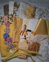 Yellow Needlework Slow Stitch Bundle Vintage Fabric Embroidery Lace Craft Sewing