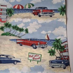 Concord Fabrics CF0999 Chevrolet Bel Air Beach Cars Print Fabric 1 3/8 Yards