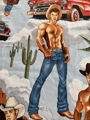 Alexander Henry Wranglers Shirtless Cowboy Fabric Sexy Country Truck Yd Blue