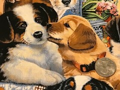 Fabric Dogs Garden Puppies DTEXTILES Cotton 1/4 Yard 1676