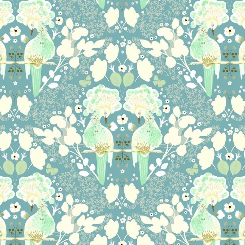 Serenity Blooms Cotton Fabric Poppy Floral Birds By the Yard
