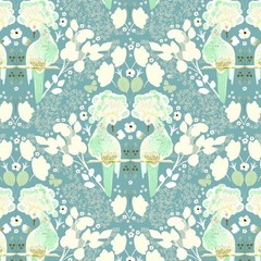 Serenity Blooms Cotton Fabric Poppy Floral Birds By the Yard