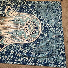 India Hamsa Hand Vintage Fabric Boho Wall Hanging Panel Cotton 55′ X 82″ Blue