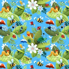 Hidden World, Block Panel Cute Insects, Elizabeth Studios Fabric BTY 44″ Wide