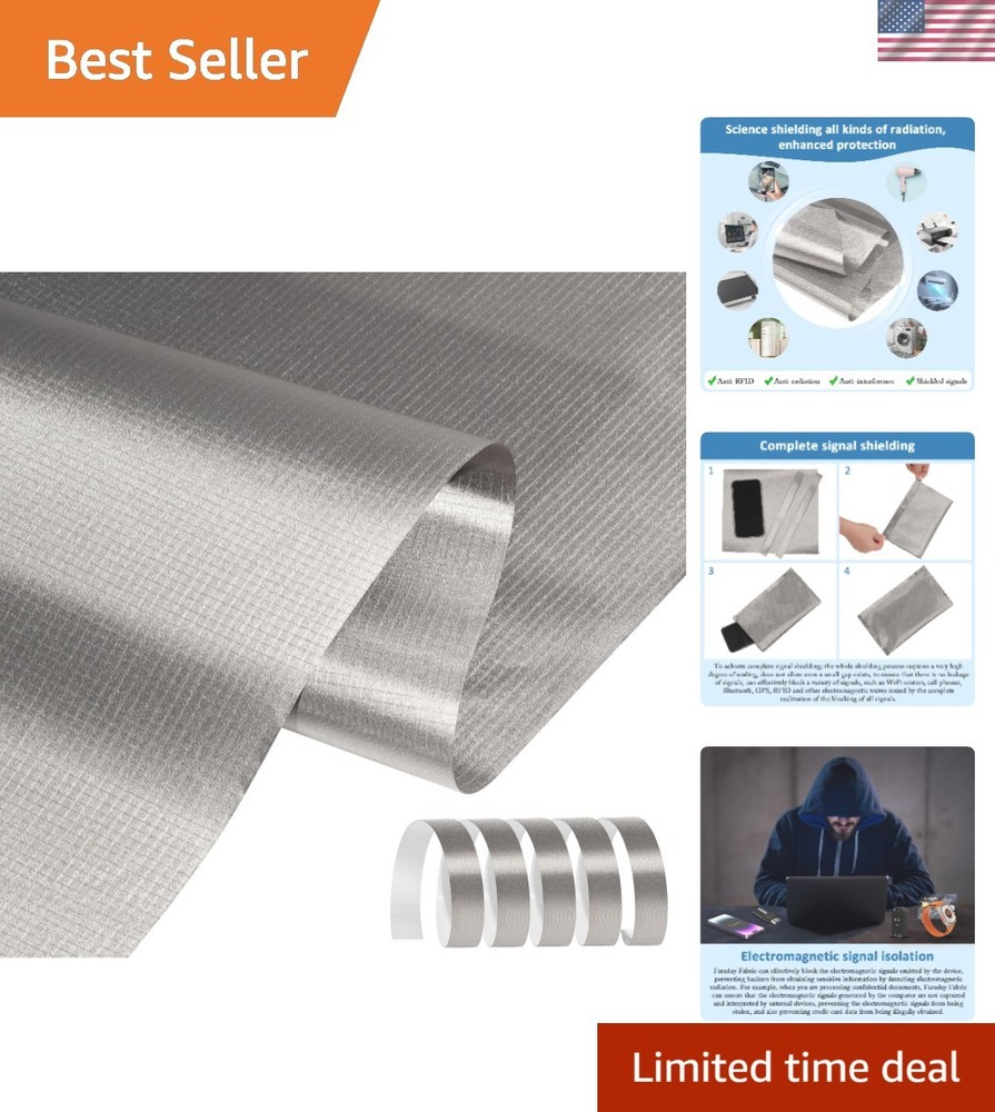 Faraday Fabric 43″ x 43″+ 79″L Tape, Military Grade Faraday Cloth for Shieldi…