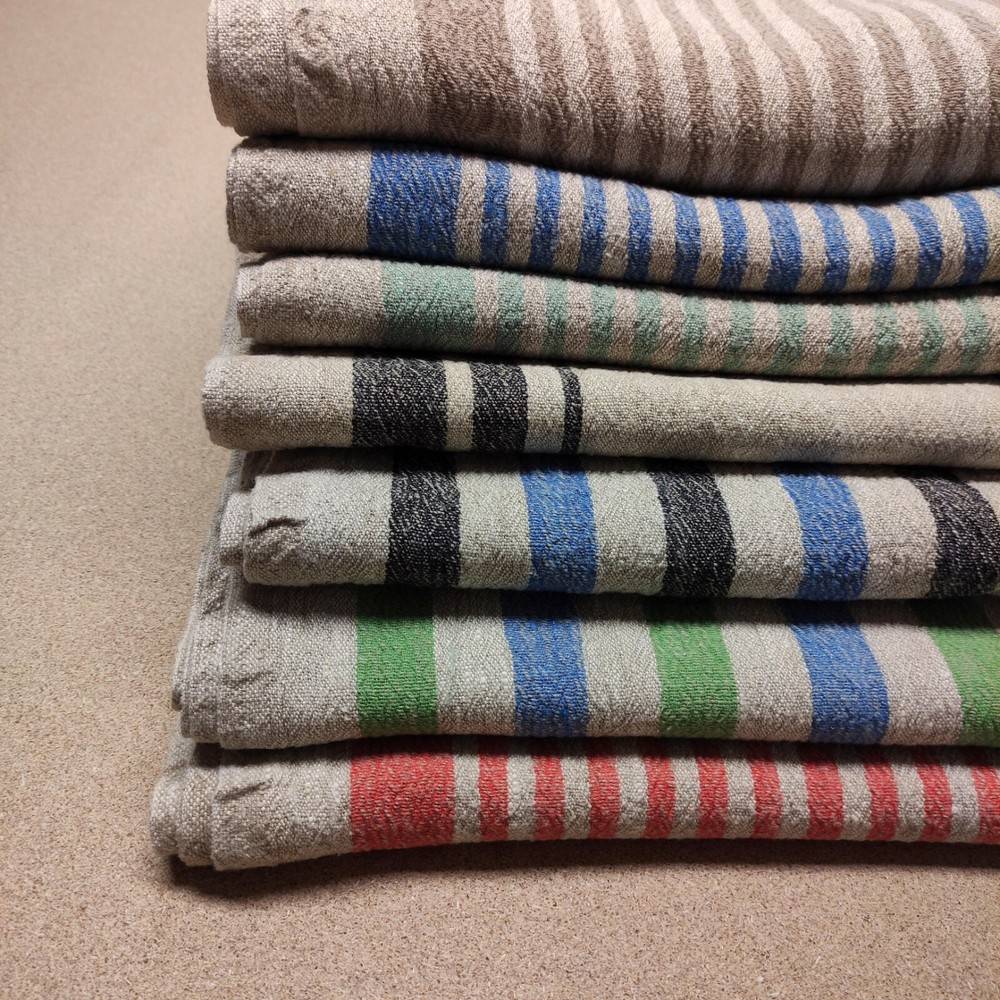 100% linen fabric – heavy french belgium flax dense – striped sack weave linen
