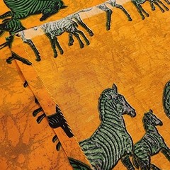 Jungle Party Zebras Gold Green 100% Cotton Fabric From Tanzania 132×40″