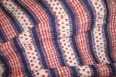 1.5 yds Faggoting Fabric Patriotic Check Polka Dot Ruffled Quilt Craft 51″ x 56″