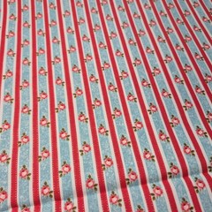 Sky Blue Red White Stripe Pink Roses Joann Buttercream Cotton Fabric 2 Yards