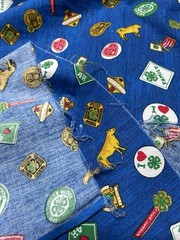 Vtg 4-H Club FABRIC Clover Quilt Home Farm Handkerchief Blue 4.75 Yds Springs